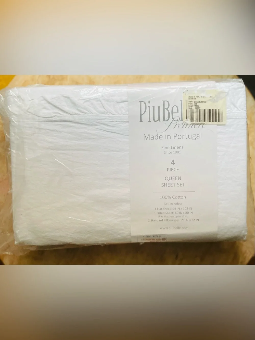 NWT PiuBelle Washed Percale Cotton 4Piece Queen Sheet Set Ruffled Shabby Cottage